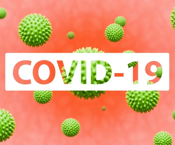 COVID-19 with virus particles floating around
