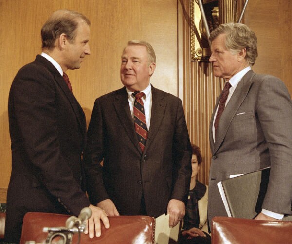 a file photo shows joe biden, edward kennedy and former attorney general edwin meese in washington
