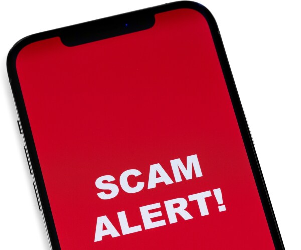 the words scam alert written on the screen of a smartphone
