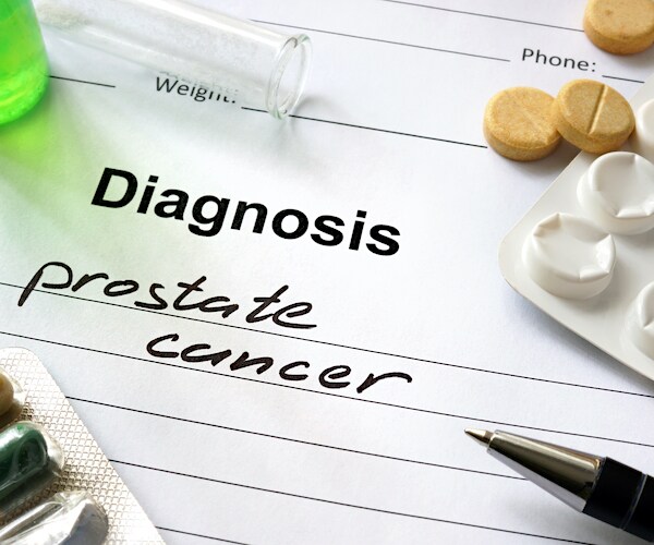Diagnosis prostate cancer written in the diagnostic form and pills