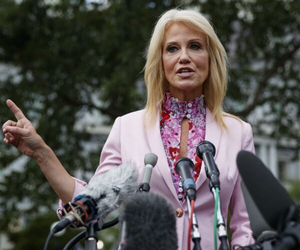 kellyanne conway speaking to reporters outside the white house