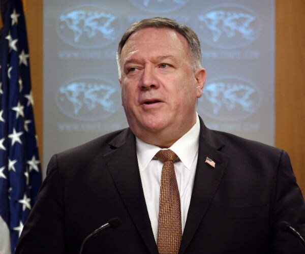 secretary of state mike pompeo is shown during a news conference