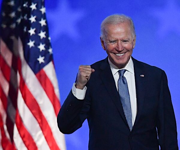 Joe Biden gestures after speaking 