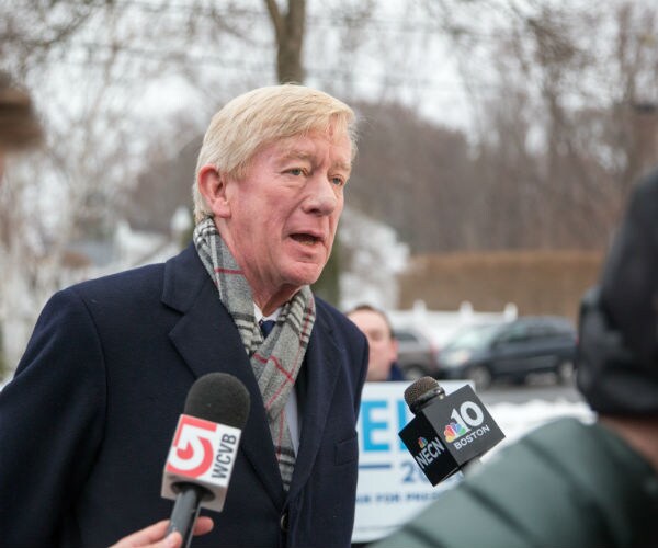 Republican presidential candidate former Massachusetts Governor Bill Weld speaks with media 