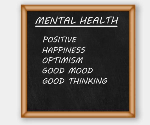 a chalkboard with mental health and a list of attributes on it