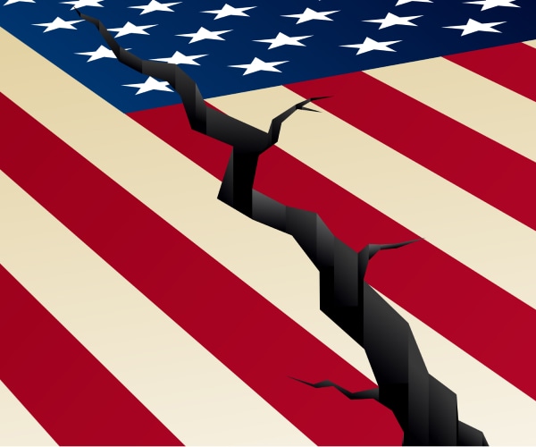 the american flag painted on cracked ground