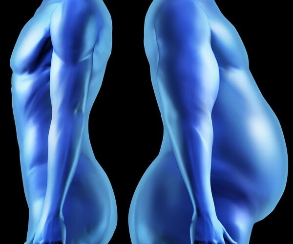 illustration of a lean body and a body with a large stomach