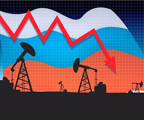 Russian oil price fall on oil pump field and Russian flag background.vector illustration