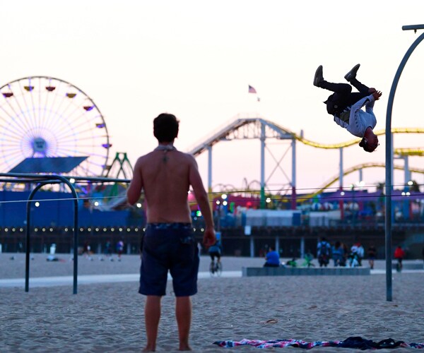 people at santa monica beach in california