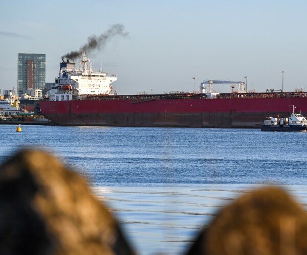 oil tanker sits in water