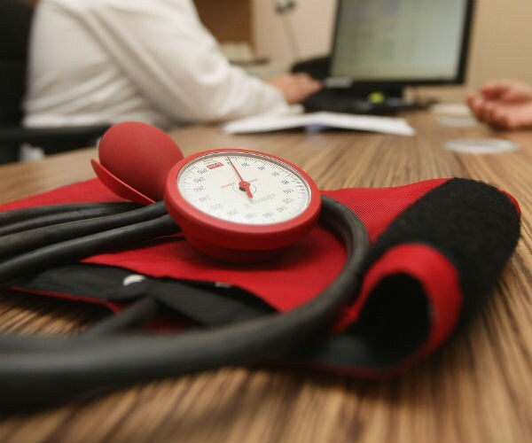 a blood pressure cuff lying on a table