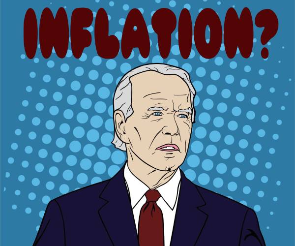 cartoon of biden with inflation written over his head