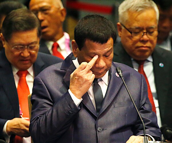 Philippine President Rodrigo Duterte speaks during a news conference