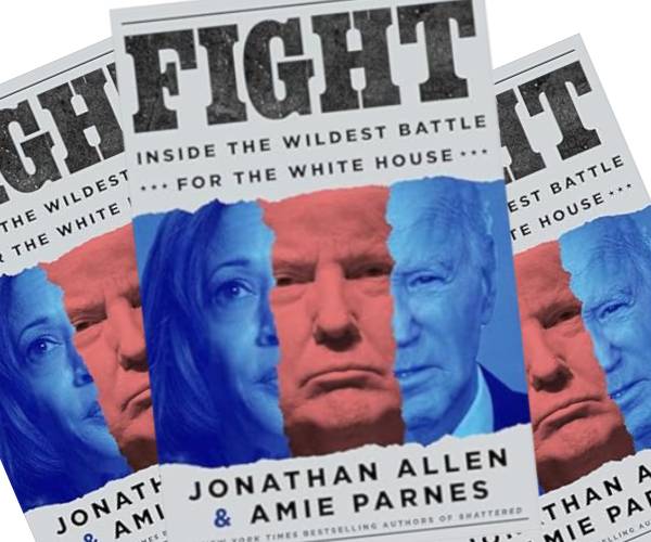 book cover of fight with images of biden trump and kamala harris
