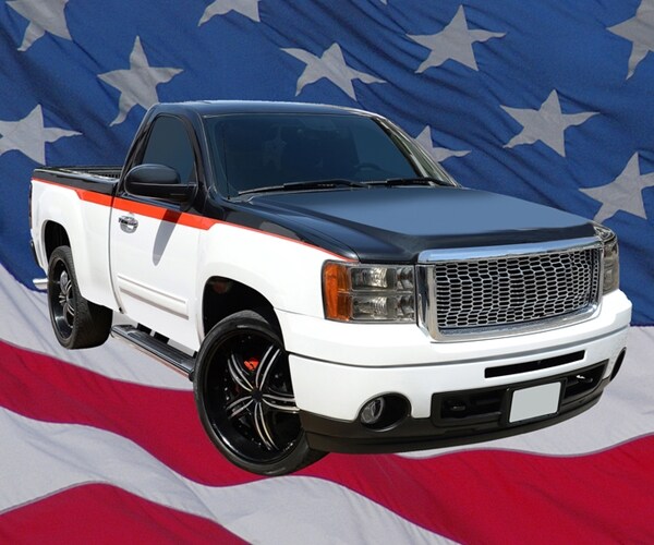 pickup truck on usa flag background 

