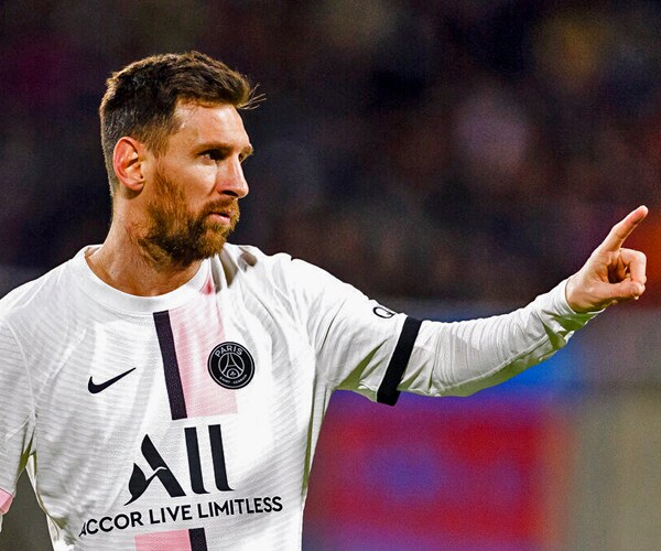 lionel messi gestures during a match