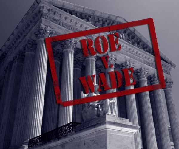 Roe V Wade stamp with the United States Supreme Court in background.
