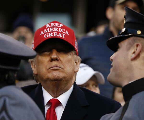 President Donald Trump greets the Army cadets before the start of the Army and Navy football game.