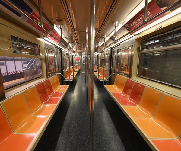 an empty new york city subway car