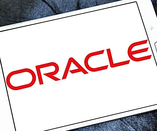 oracle corporate logo symbol emblem on a computer screen