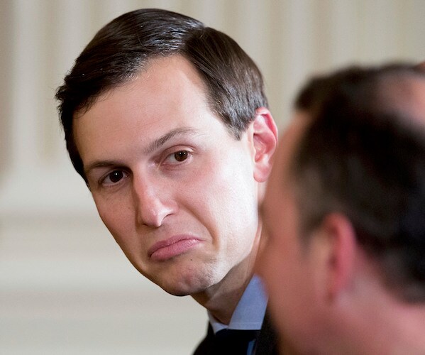 White House senior adviser Jared Kushner looks on to his left with a smug grimace