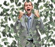 dollars cascading down on rich man