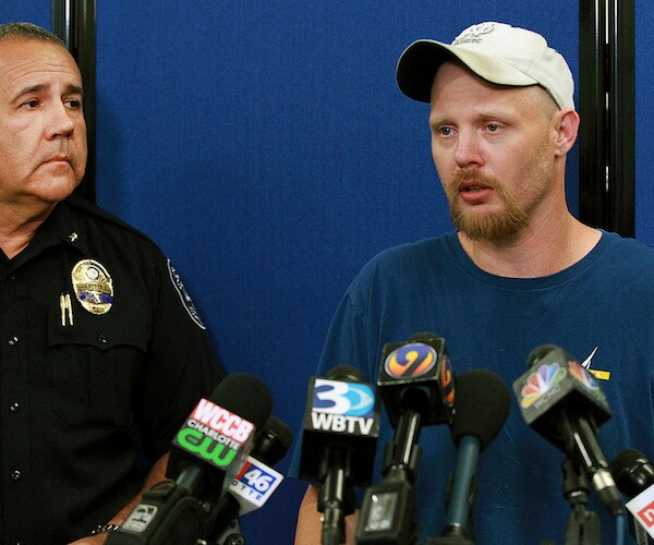 ian ritch speaking at a press conference about his missing son maddox