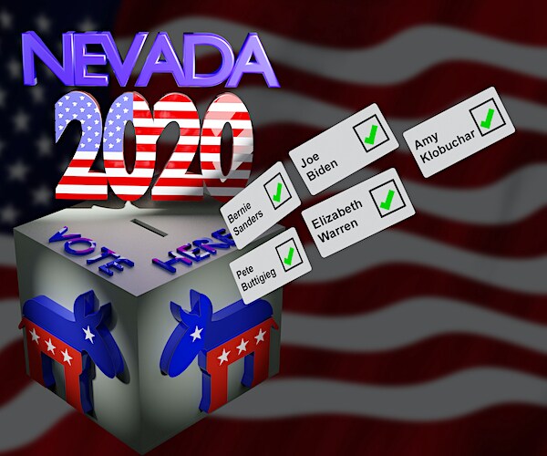 a graphic showing votes into a ballot box for the nevada caucus