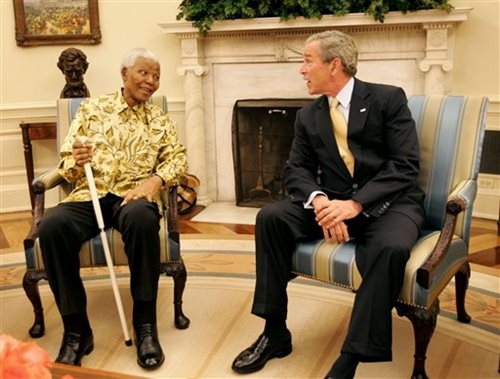 President Bush Meets With Mandela in the Oval Office