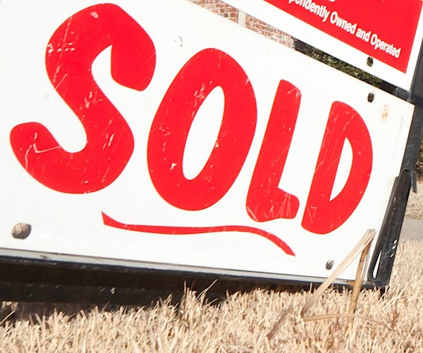 a real estate sold sign signs on sits on golden grass