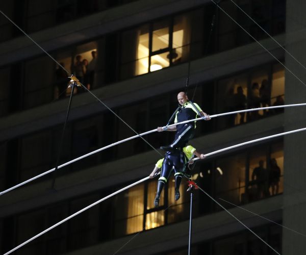 Flying Wallendas Safely Cross Times Square on High Wire