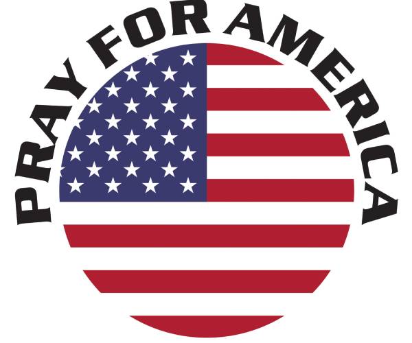 image of american flag in a circle with the words pray for america