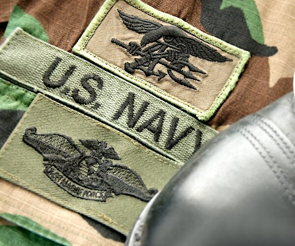 navy fatigues with rank and wings