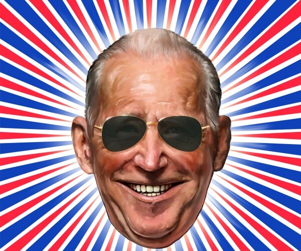 joe biden with sunglasses and red white and blue background