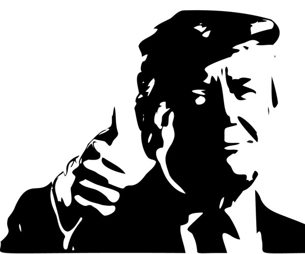 black and white vector portrait of donald trump smiling with hand outstretched