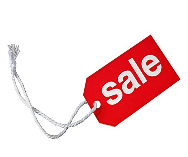 Red sale tag isolated on white background