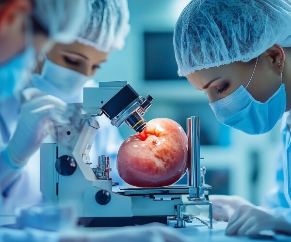scientists working on a pig part in the lab