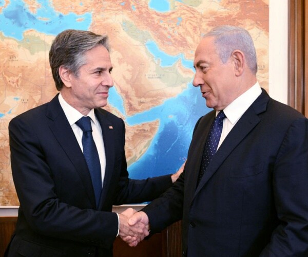 US Secretary of State Antony Blinken shaking hands with Israeli Prime Minister Benjamin Netanyahu