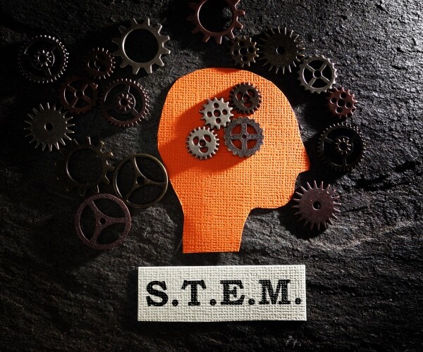 Head and gears with stem science technology engineering math message