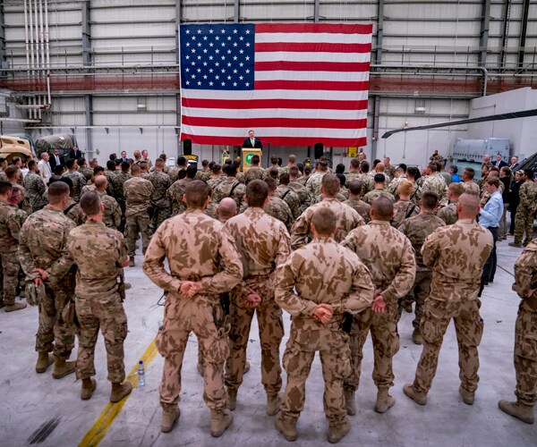 Secretary of State Mike Pompeo speaks with U.S. forces in Afghanistan