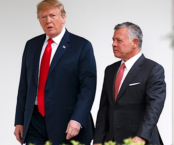 King Abdullah II of jordan walks with president donald trump outside the oval office