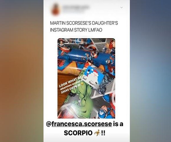 a screen shot of an instagram photo published in a youtube video, showing marvel wrapping paper at christmas