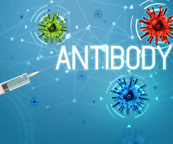 a hand with a syringe and coronavirus illustrations