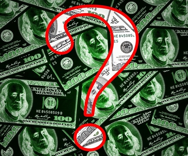 Red question symbol on money background in negative