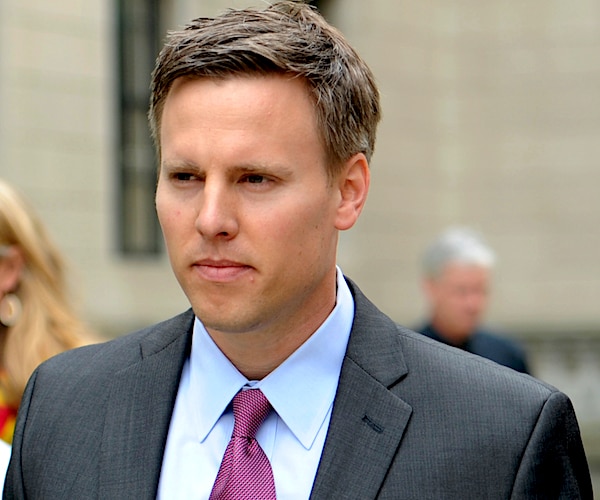 bill stepien walks out of a conference