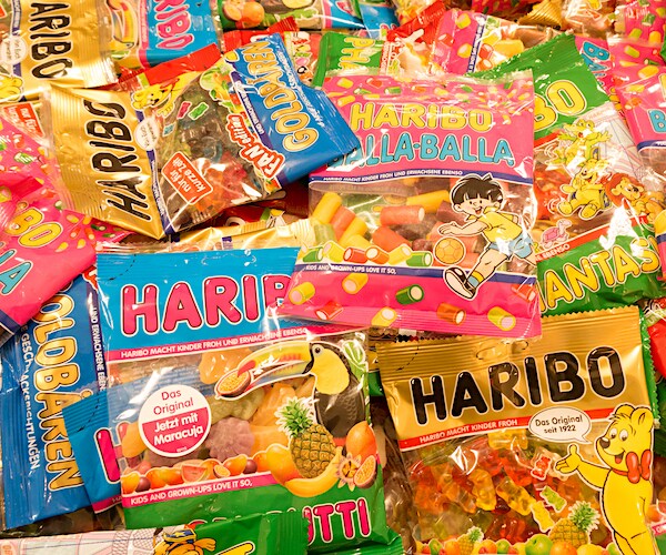 candy stacked on a table