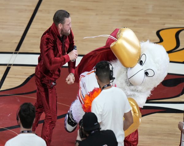 Conor McGregor Knocks Out Heat Mascot in Bizarre Promotion at NBA Finals