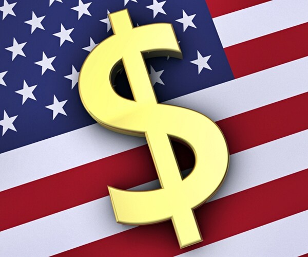 united states of america economy concept with us flag and golden money usa dollars currency symbol

