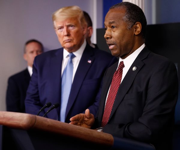 Ben Carson at the podium during coronavirus presser