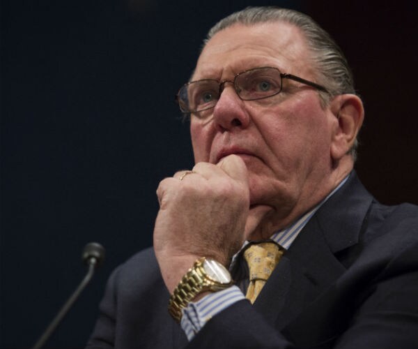 Ret. Gen. Jack Keane, listens during a House Homeland Security and Foreign Affairs Committee joint hearing.
